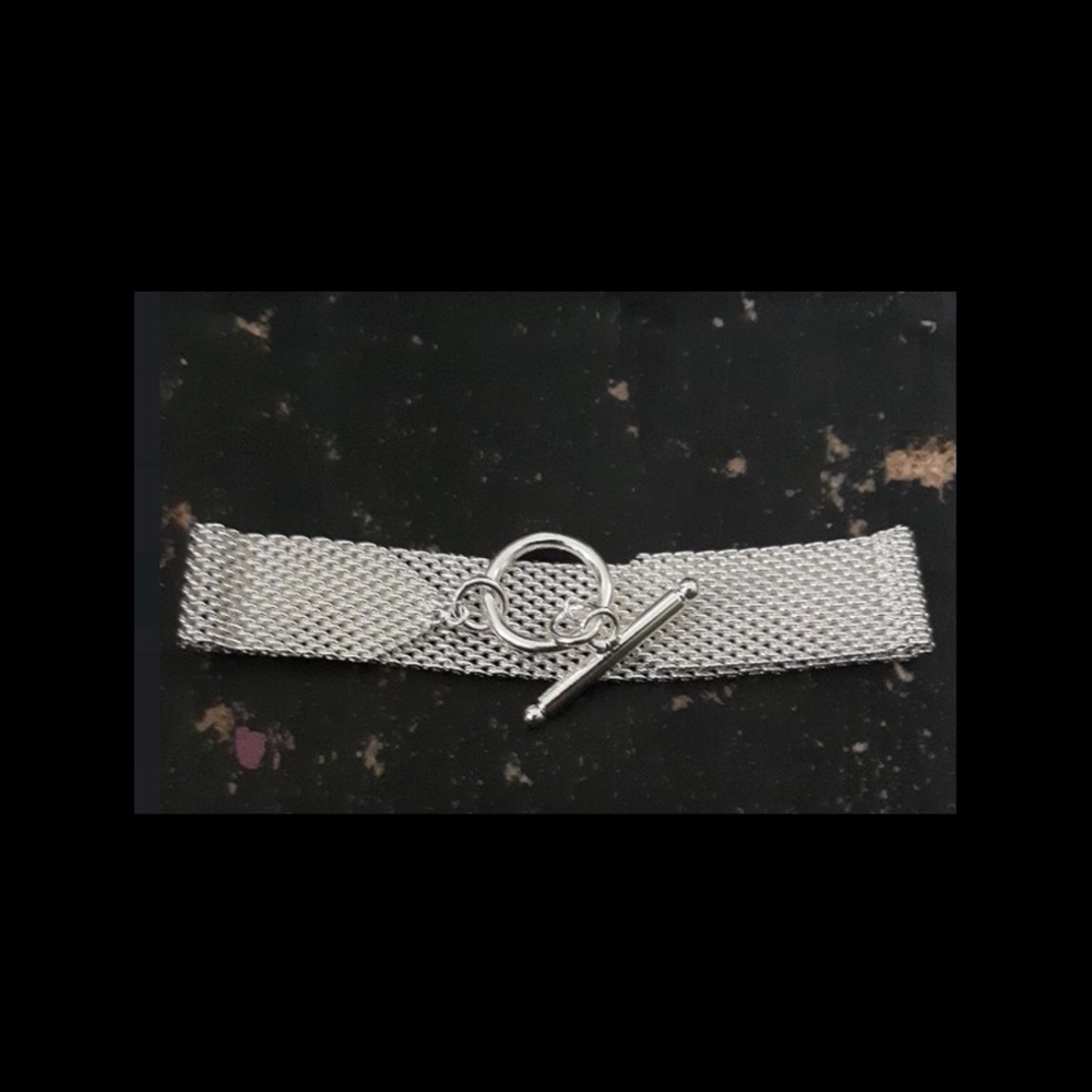 Wide 925 Silver Mesh Toggle Bracelet - Picture 3 of 7
